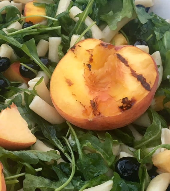 Grilled Peach, Blueberry and Arugula Pasta Salad